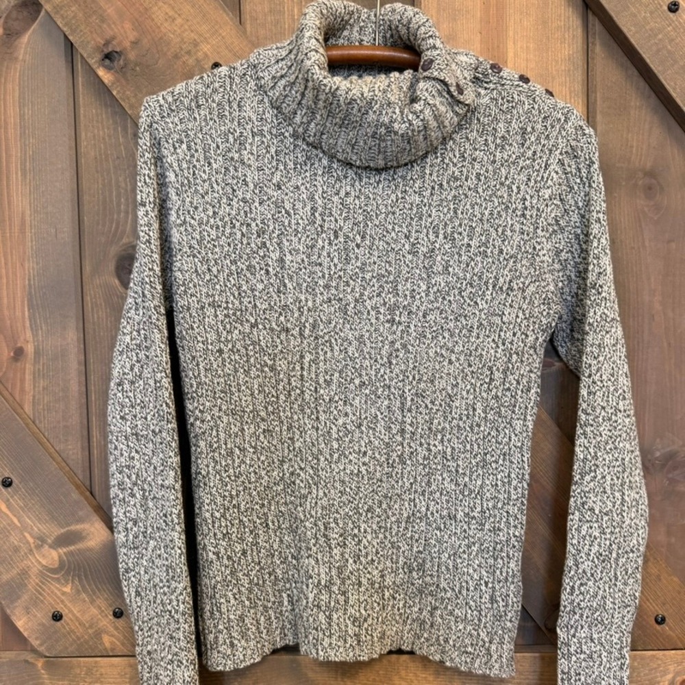 Dockers Turtleneck Sweater Womens Small Grey Excellent Button Shoulder Cotton